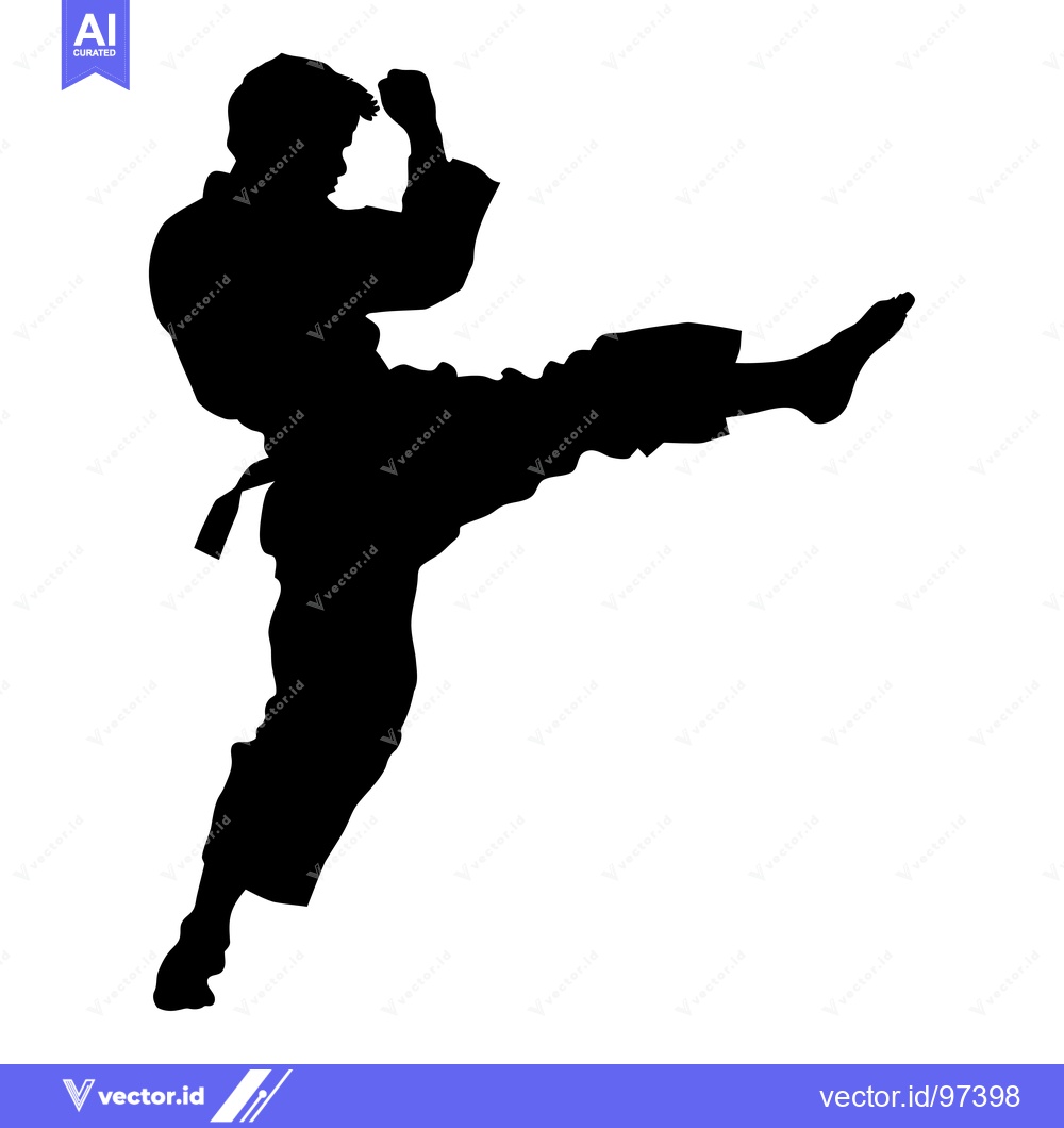 Premium Vector of Silhouette of a Martial Artist Performing a High Kick