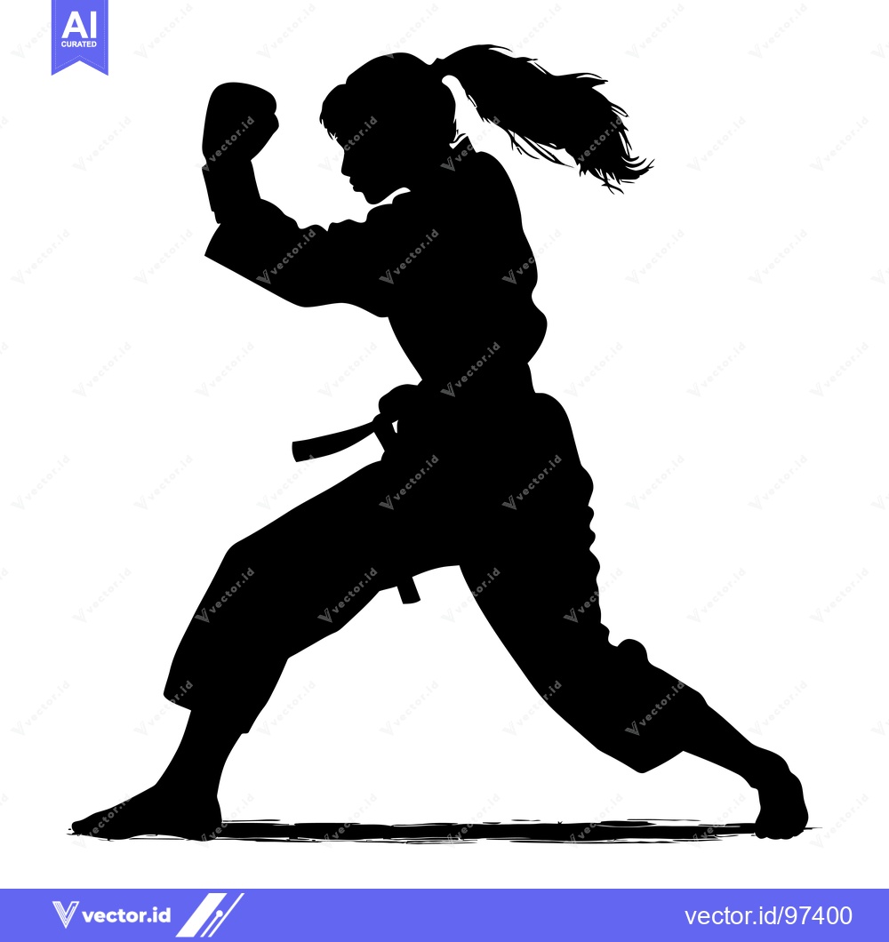 Premium Vector dari Silhouette of a Woman in a Karate Stance