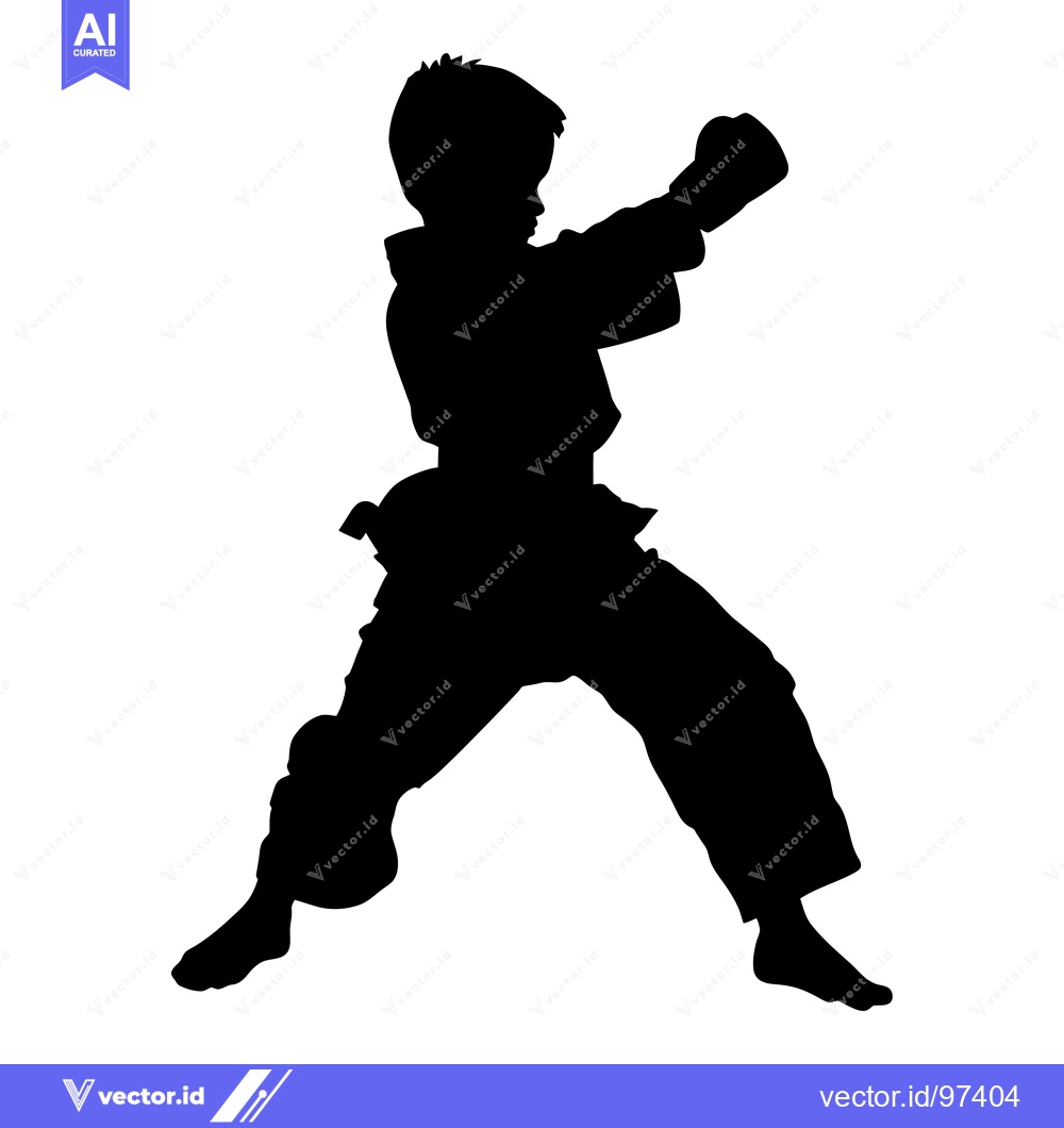 Premium Vector of Silhouette of a Boy Practicing Karate in a Fighting Stance