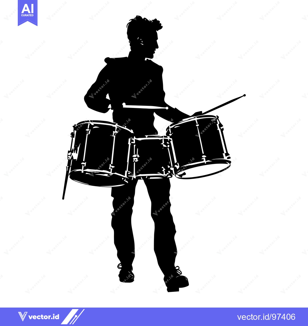 Premium Vector of Silhouette of a Drummer Playing a Drum Set