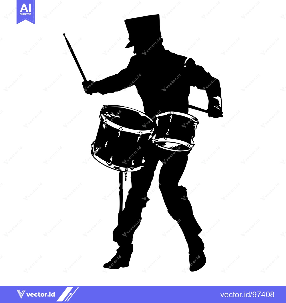 Premium Vector dari Silhouette of a Drummer Playing Two Drums