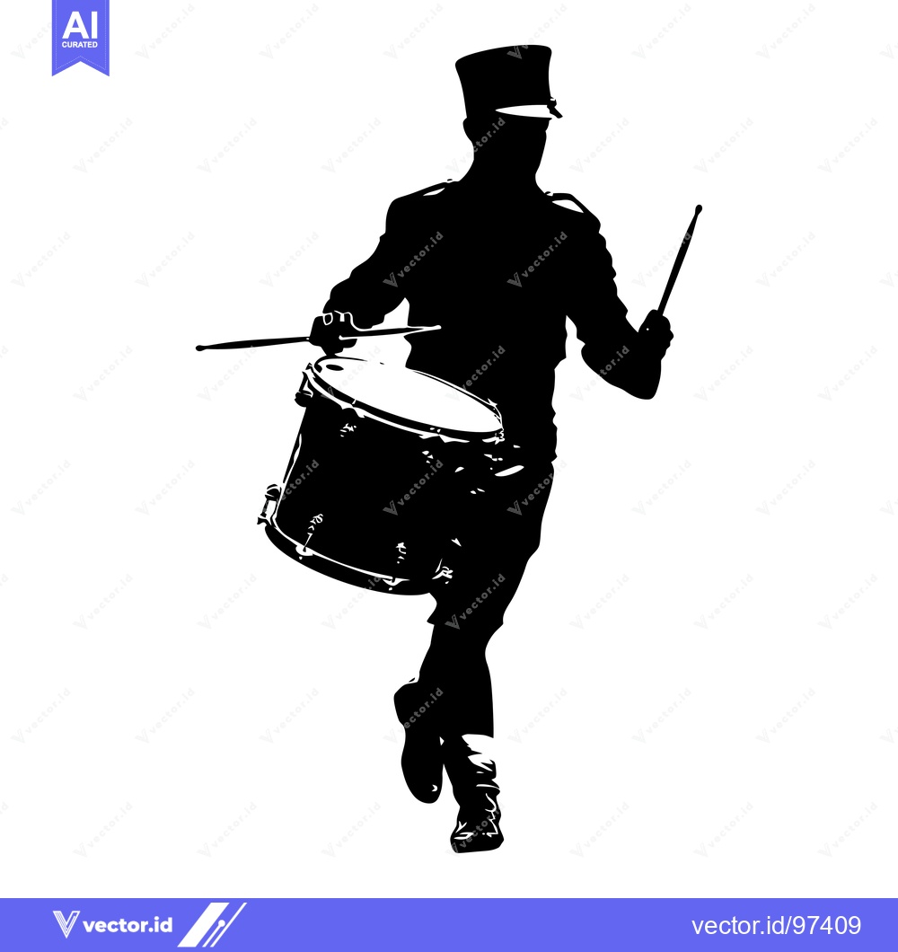 Premium Vector dari Silhouette of a Marching Drummer with Drum and Sticks