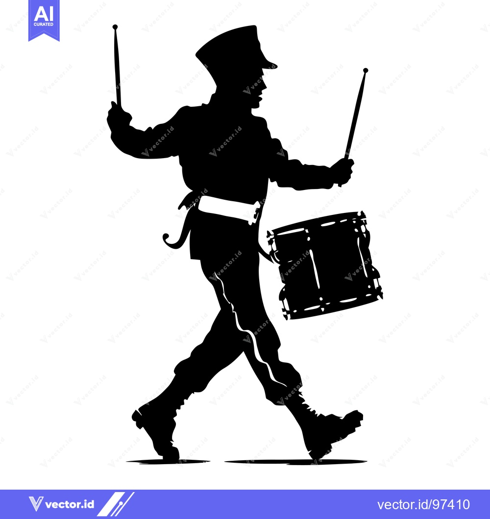 Premium Vector dari Silhouette of a Drummer Marching with Sticks and Drum