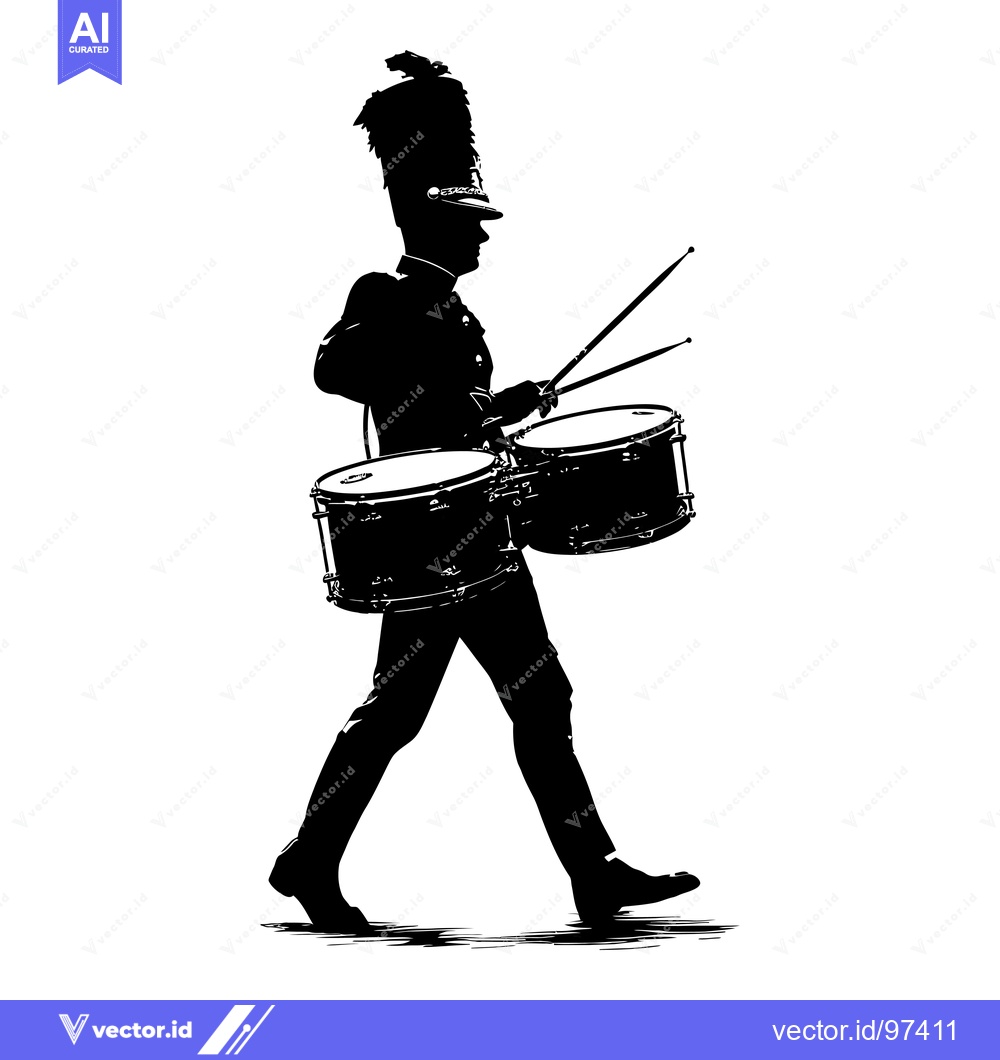 Premium Vector dari Silhouette of a Marching Drummer with Two Drums