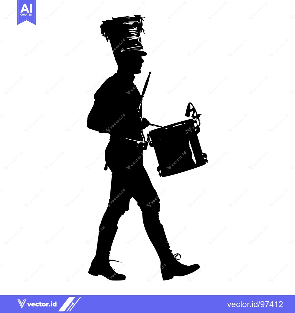 Premium Vector of Silhouette of a Marching Drummer with a Drum and Stick