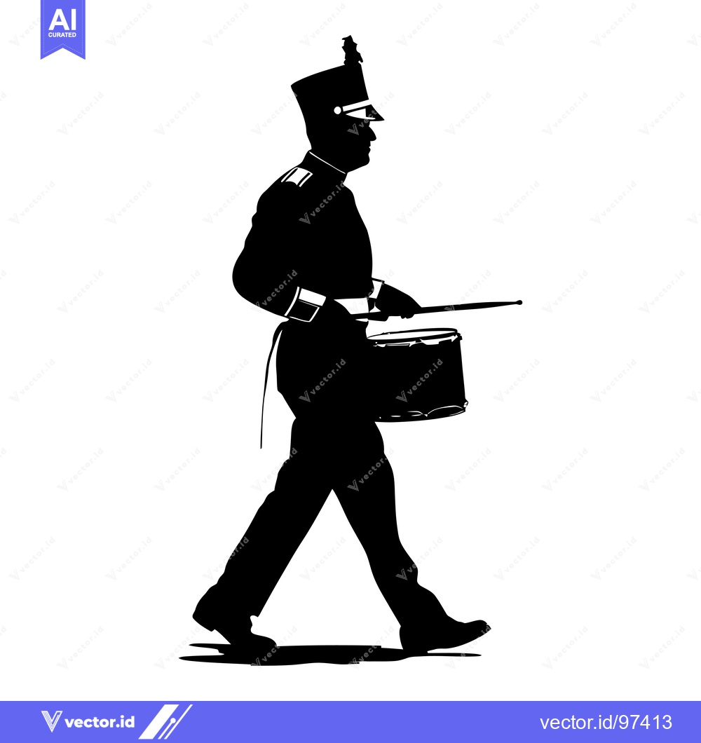 Premium Vector dari Silhouette of a Drum Major Marching with a Drum