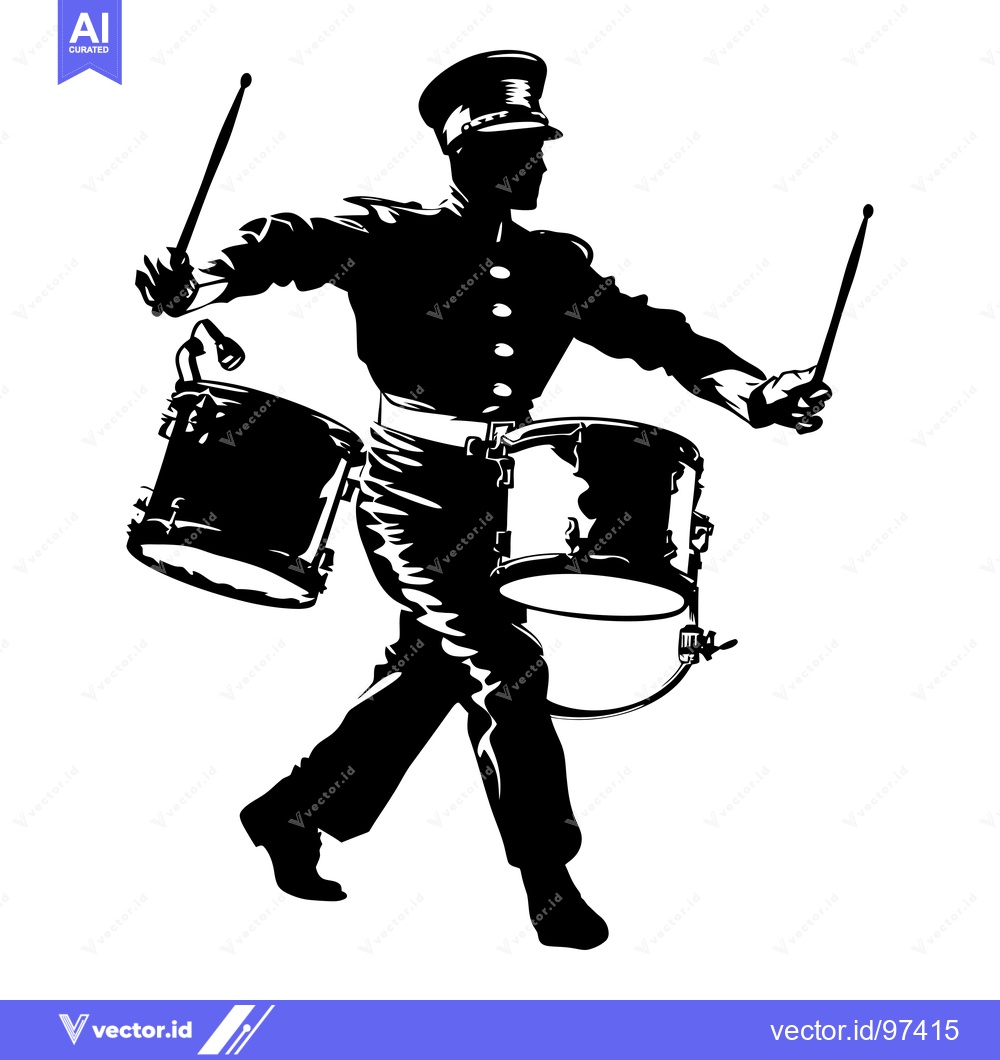 Premium Vector dari A Silhouette of a Drummer in Uniform Playing Two Drums