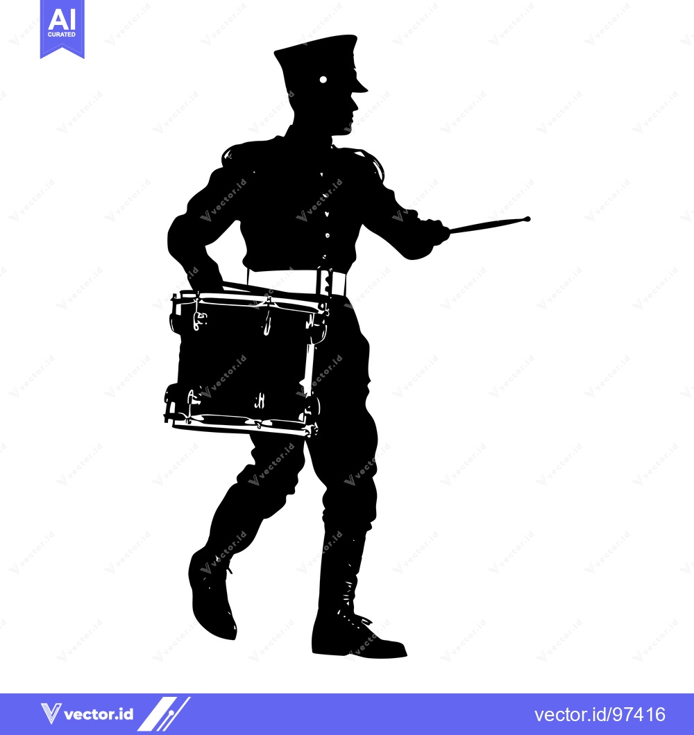 Premium Vector dari Silhouette of a Drum Major Marching with a Drum and Baton