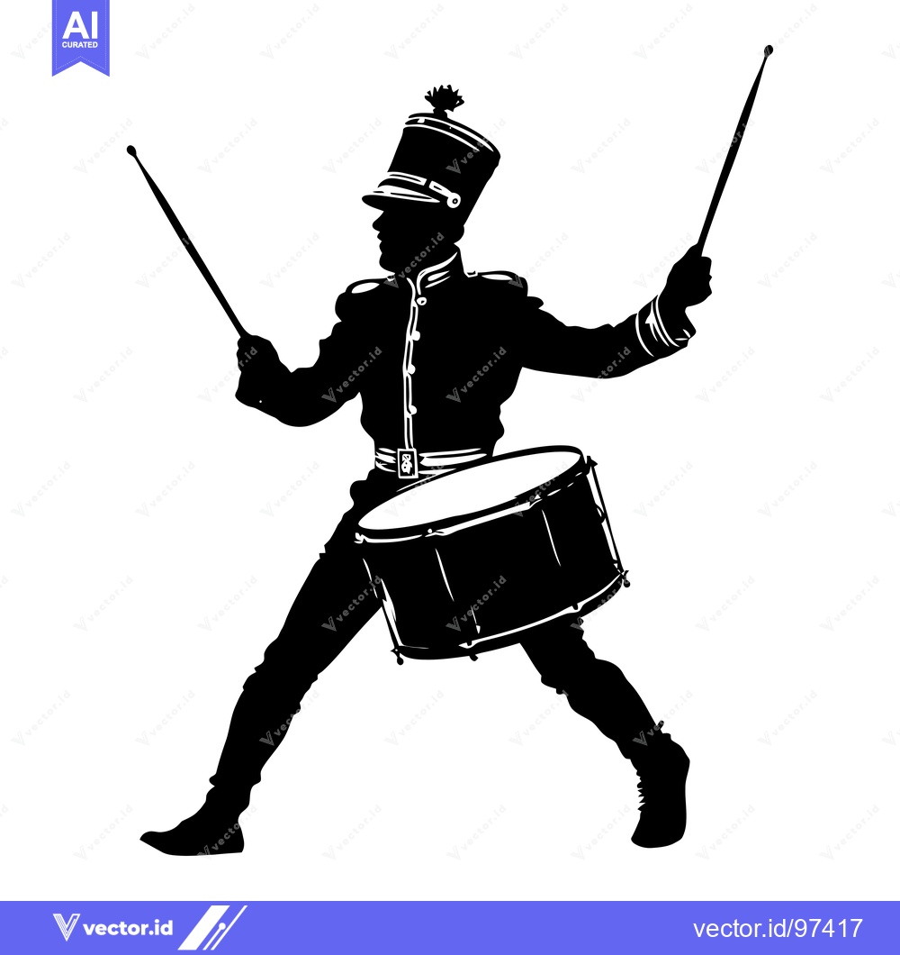 Premium Vector dari Silhouette of a Drummer with a Drum and Sticks