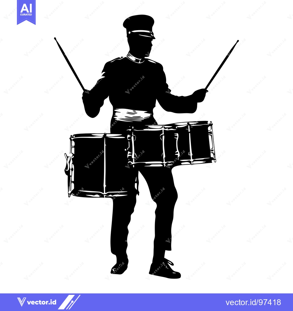Premium Vector of Silhouette of a Drummer with Two Drumsticks and a Drum Set