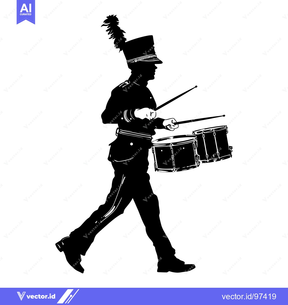 Premium Vector of A Silhouette of a Drummer in Uniform Marching with Drumsticks