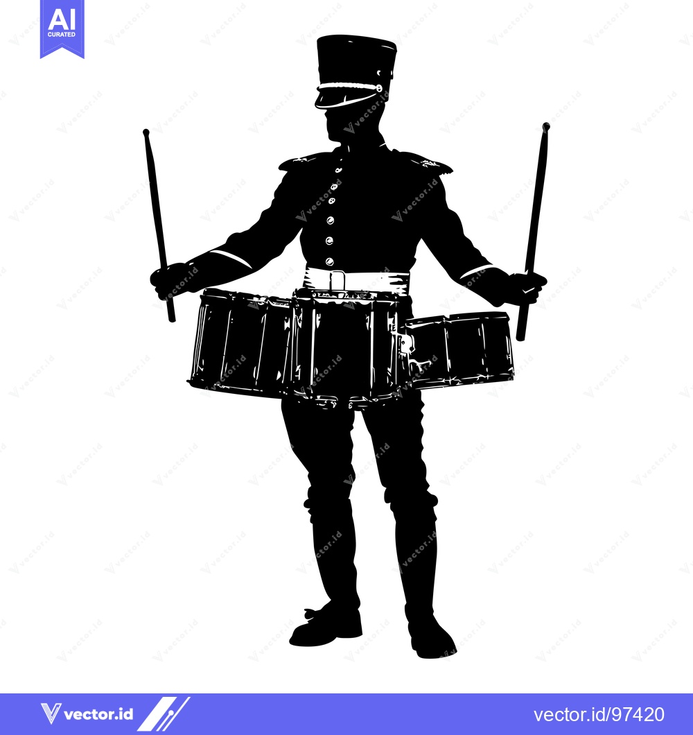 Premium Vector dari Silhouette of a Drummer Holding Two Drumsticks and a Drum Set