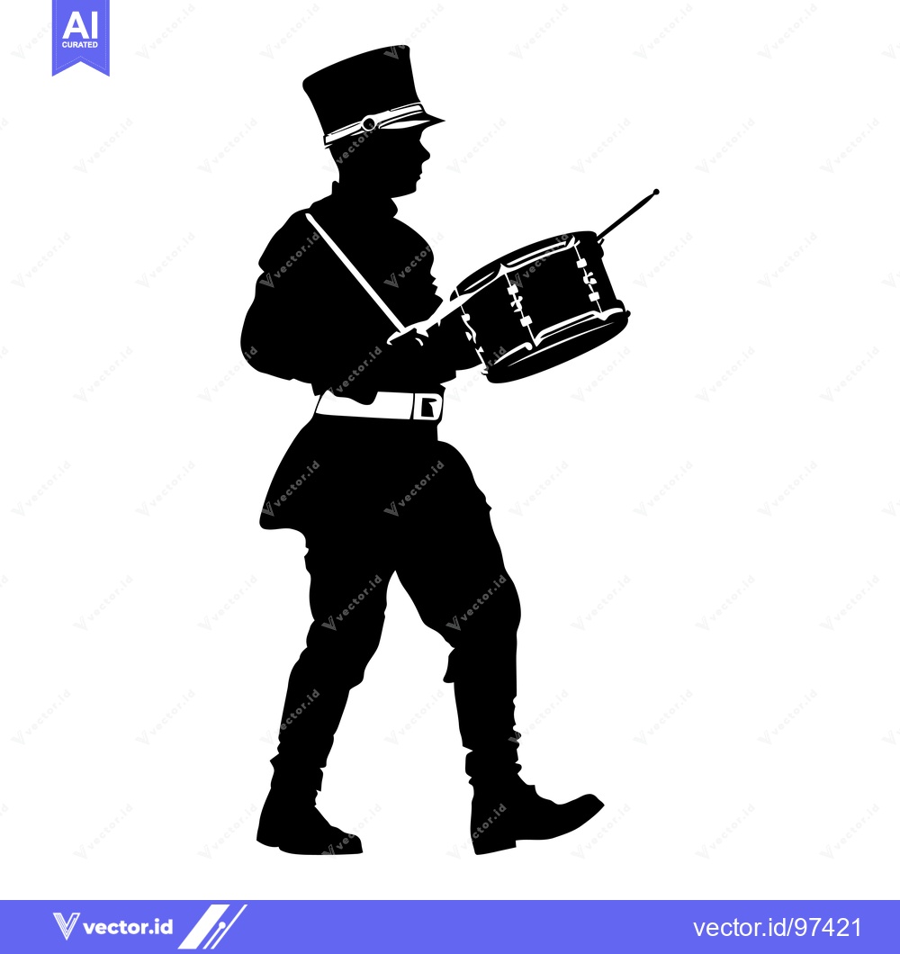 Premium Vector of Silhouette of a Drummer Marching with a Drum and Stick