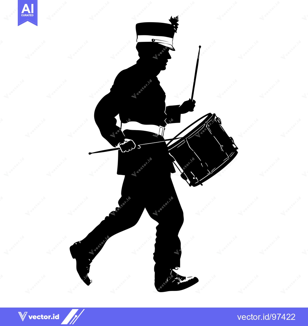 Premium Vector dari Silhouette of a Drum Major Marching with a Bass Drum