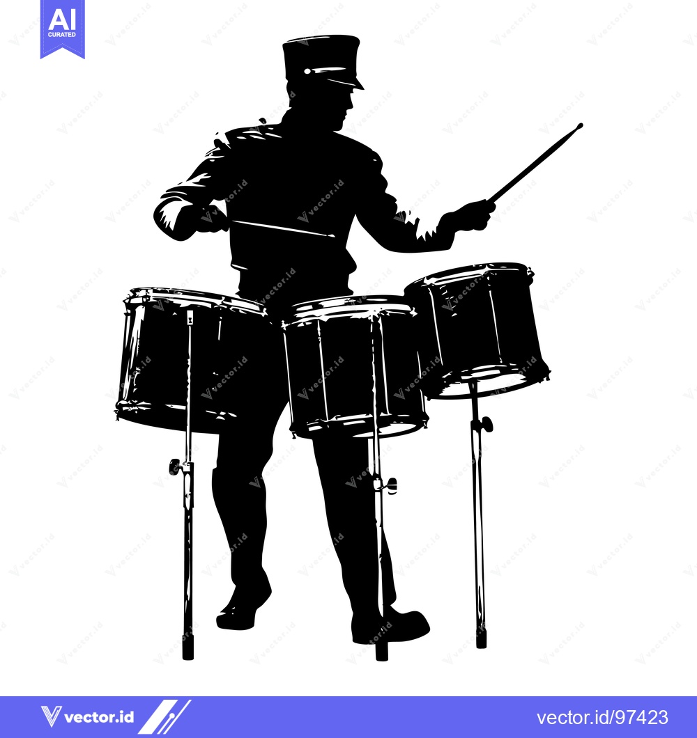 Premium Vector of A Silhouette of a Drummer Playing Three Drums