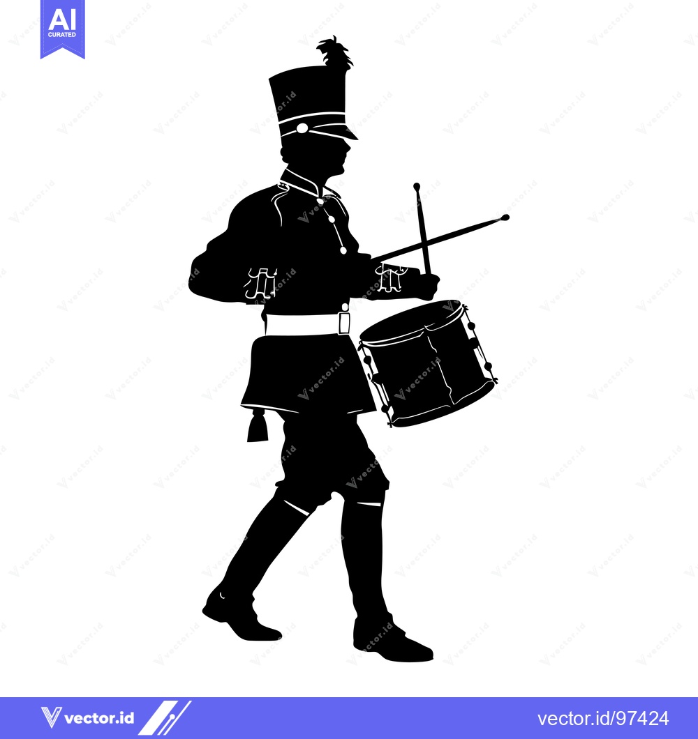Premium Vector dari Silhouette of a Drummer in Uniform Holding Drumsticks and a Drum