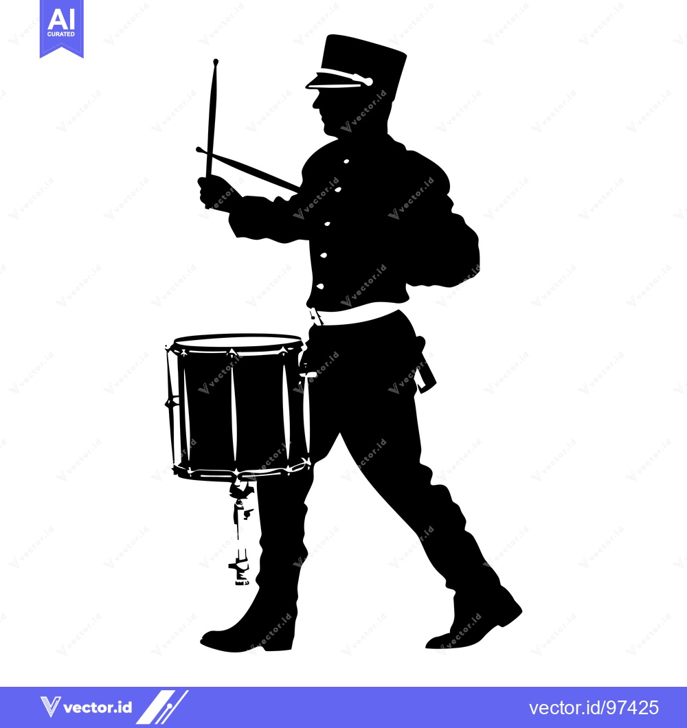 Premium Vector dari Silhouette of a Drummer in Uniform Playing a Drum
