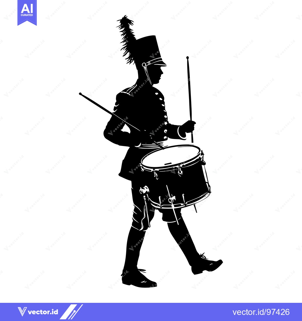 Premium Vector of Silhouette of a Drum Major Marching with a Drum