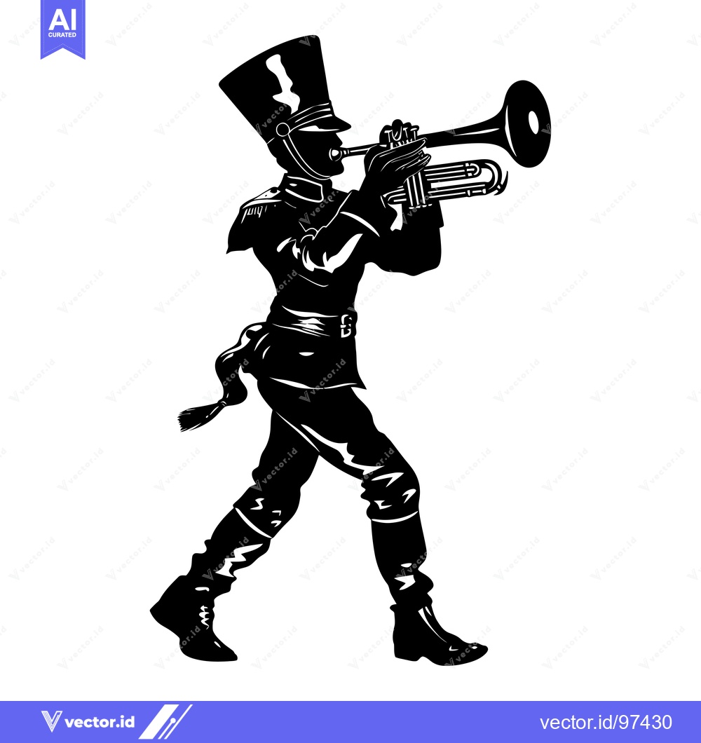 Premium Vector of A silhouette of a marching band trumpeter playing their instrument