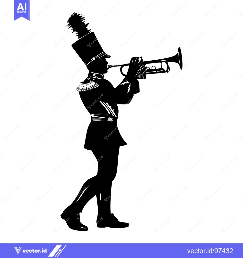 Premium Vector of A Silhouette of a Musician in Uniform Playing a Trumpet