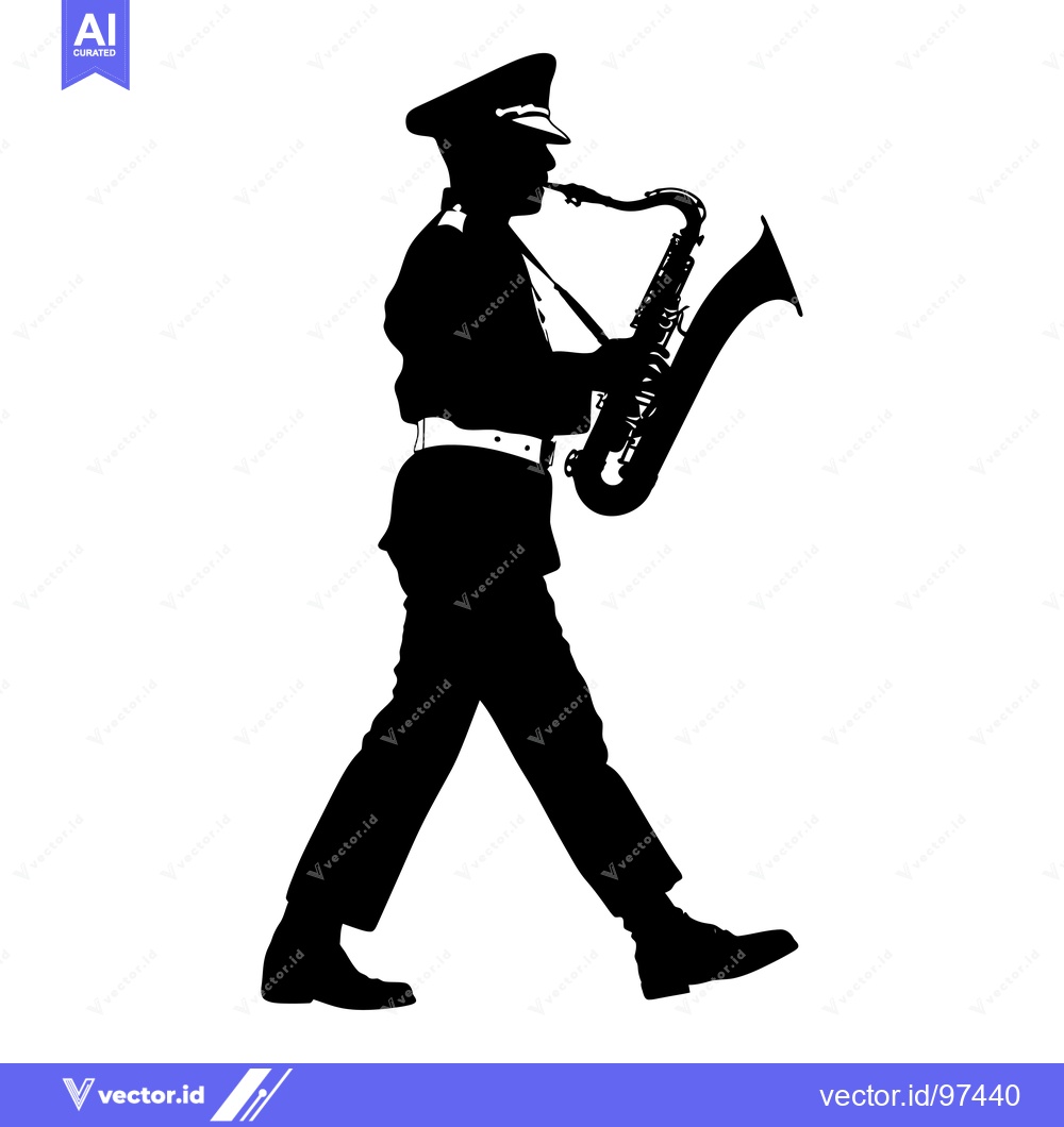 Premium Vector dari Silhouette of a Man in Uniform Playing a Saxophone