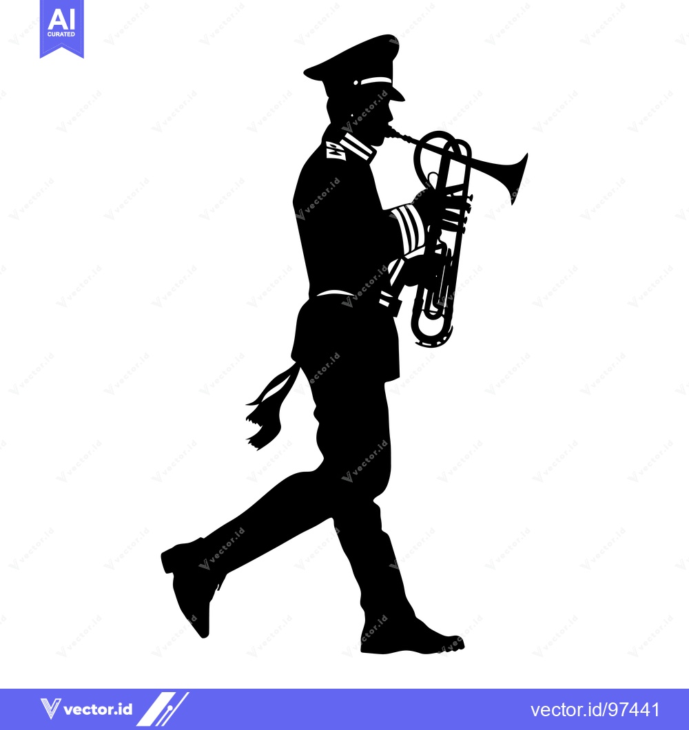 Premium Vector dari Silhouette of a Man in Uniform Playing a Trumpet