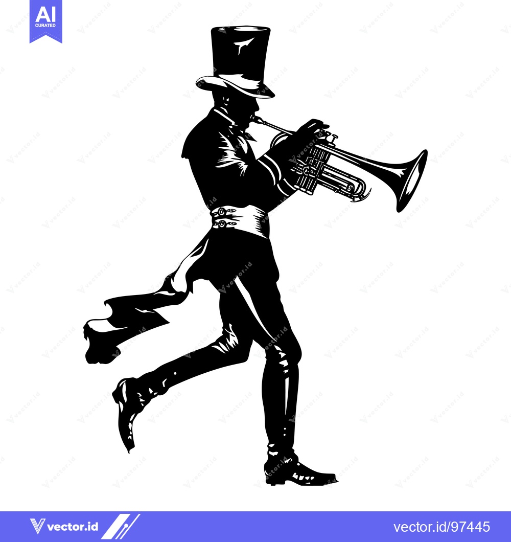 Premium Vector of A Silhouette of a Man in a Top Hat Playing a Trumpet