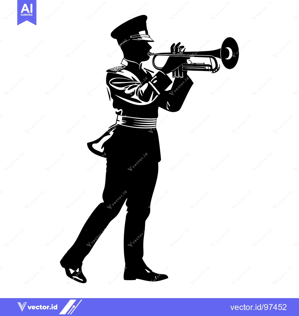 Premium Vector of Silhouette of a Man in Uniform Playing a Trumpet