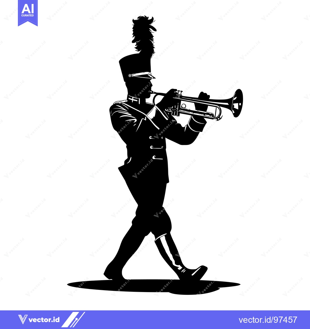 Premium Vector dari Silhouette of a Marching Band Trumpeter in Uniform