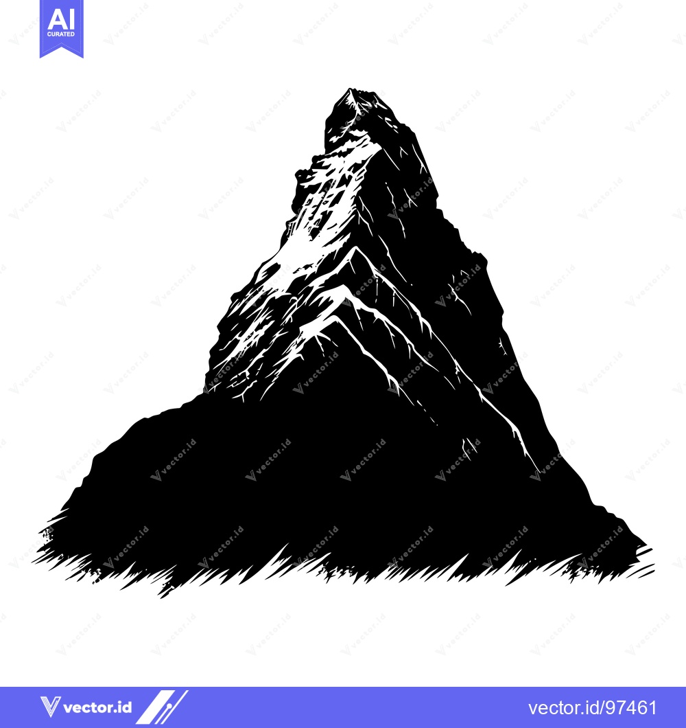 Premium Vector of Black and white illustration of a jagged mountain peak