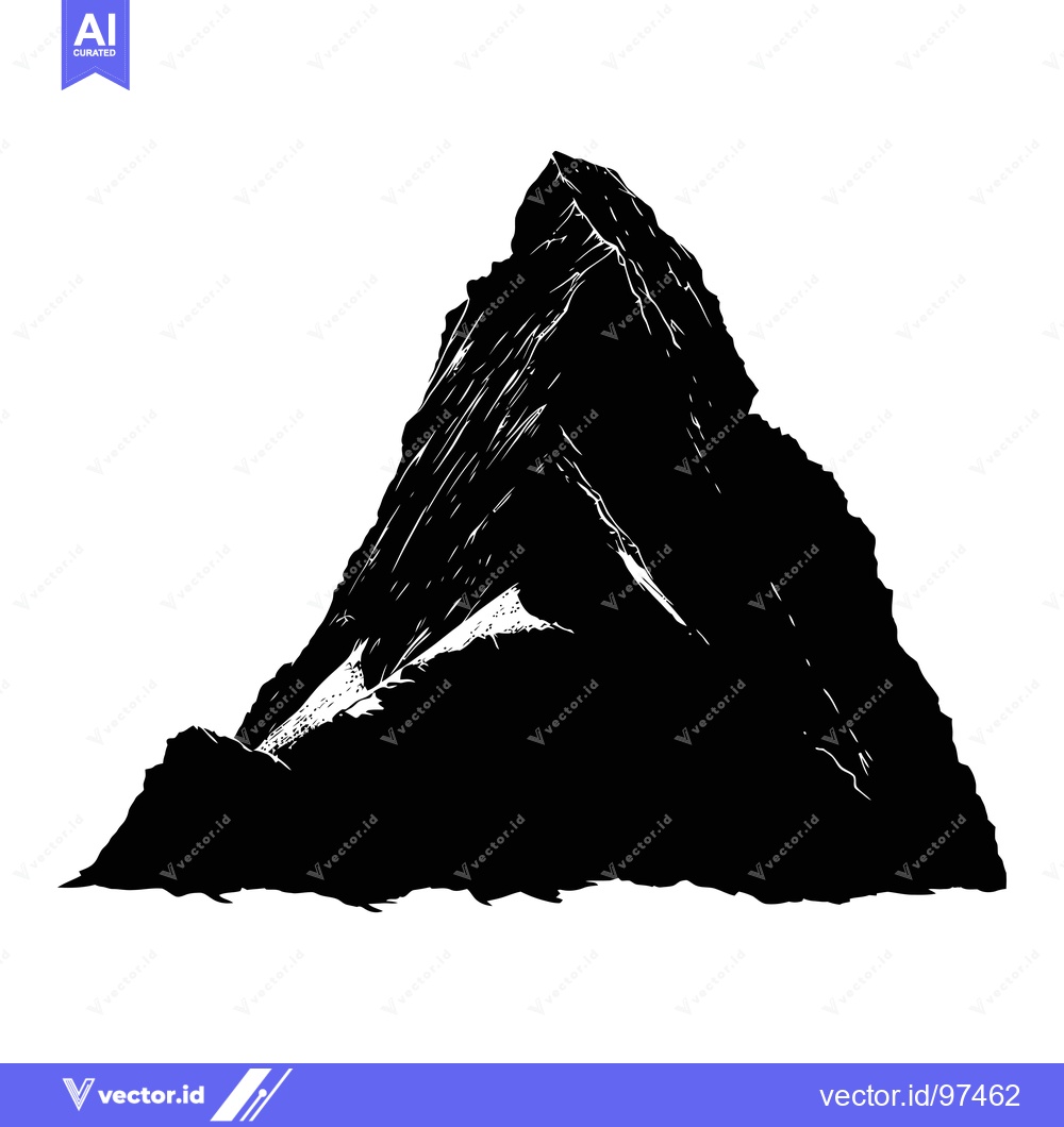 Premium Vector of A Black And White Silhouette Of A Mountain Peak