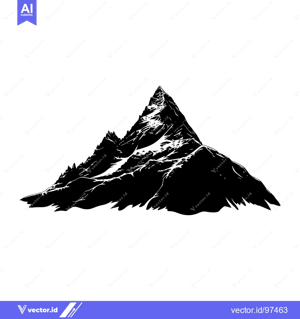 Premium Vector dari Black and White Silhouette of a Mountain Peak