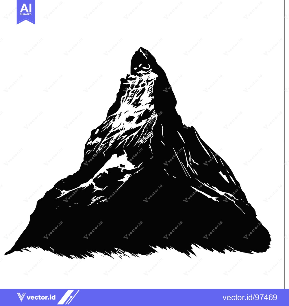 Premium Vector of Black and white illustration of a snow-capped mountain peak