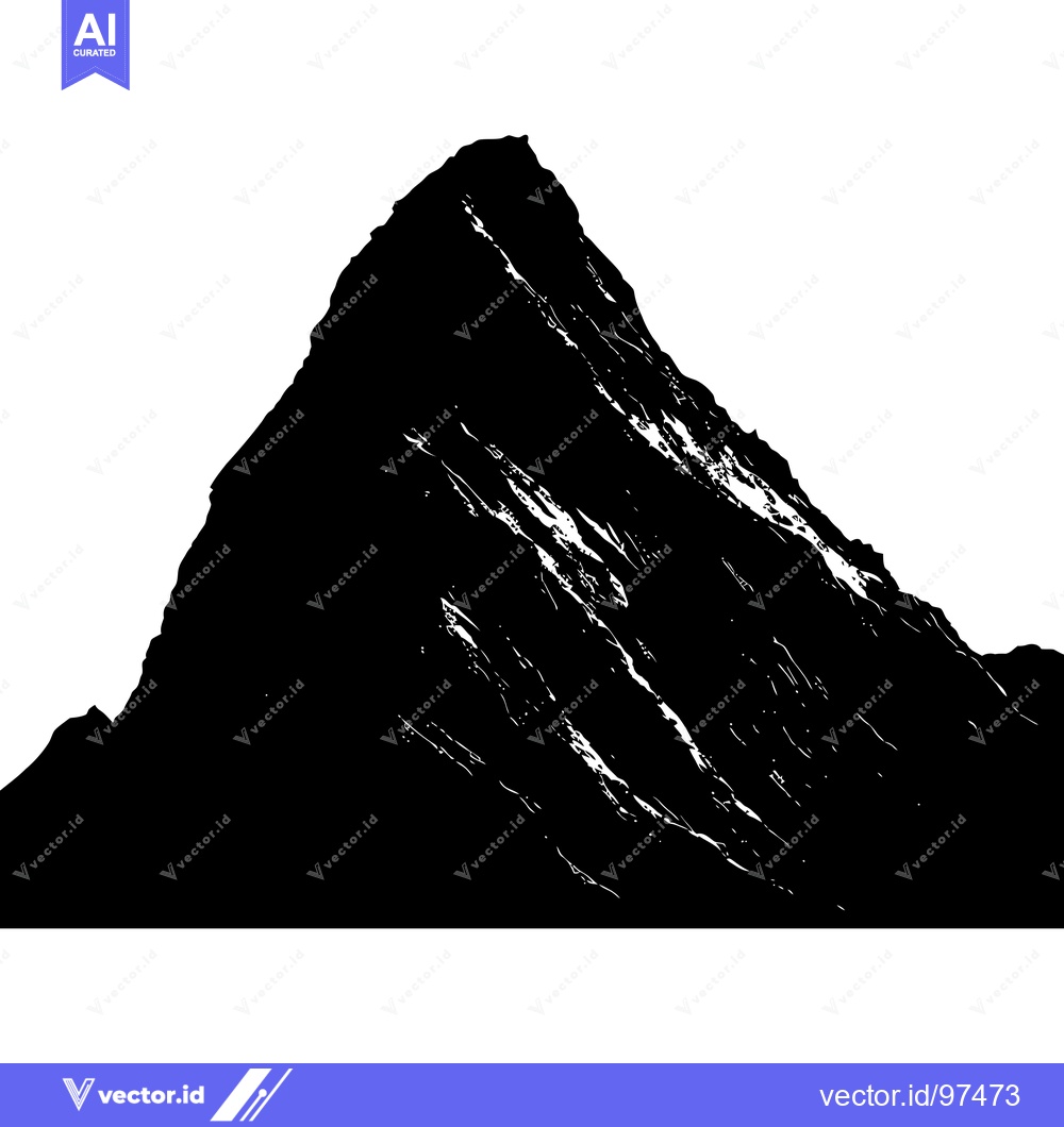Premium Vector of Black and white silhouette of a mountain peak with snow