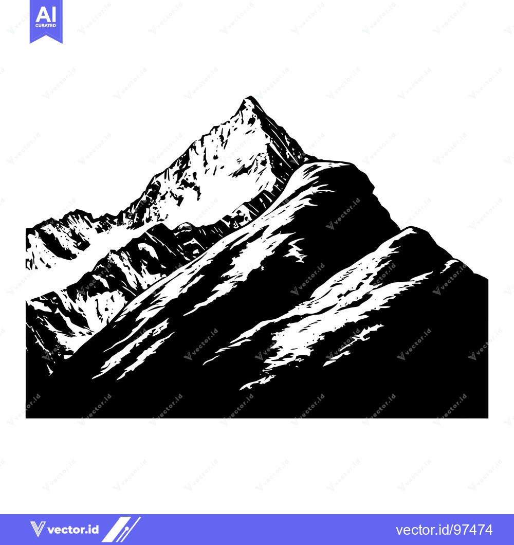 Premium Vector of Black and White Illustration of a Snowy Mountain Peak