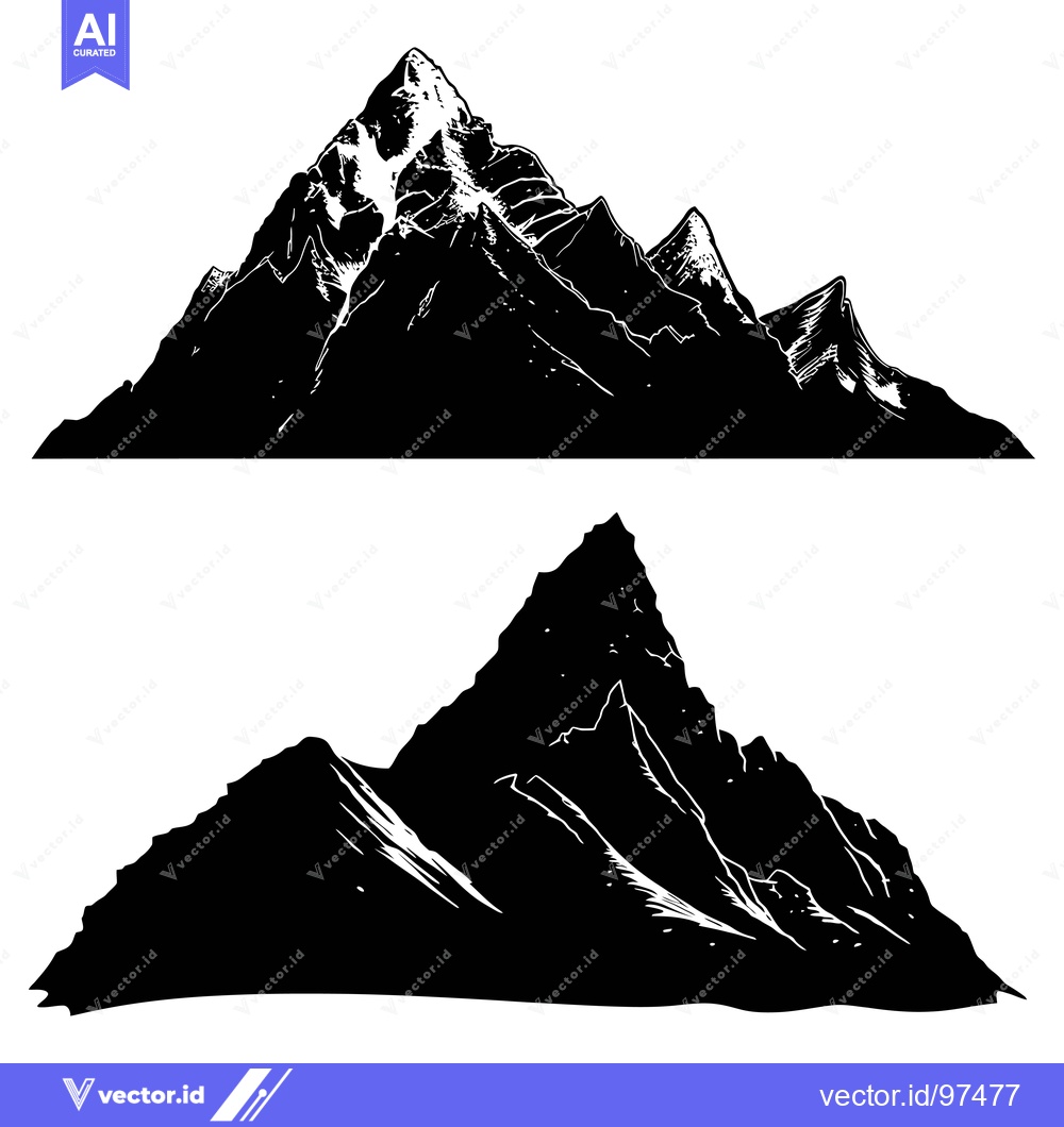 Premium Vector dari Two Black and White Silhouettes of Mountain Ranges