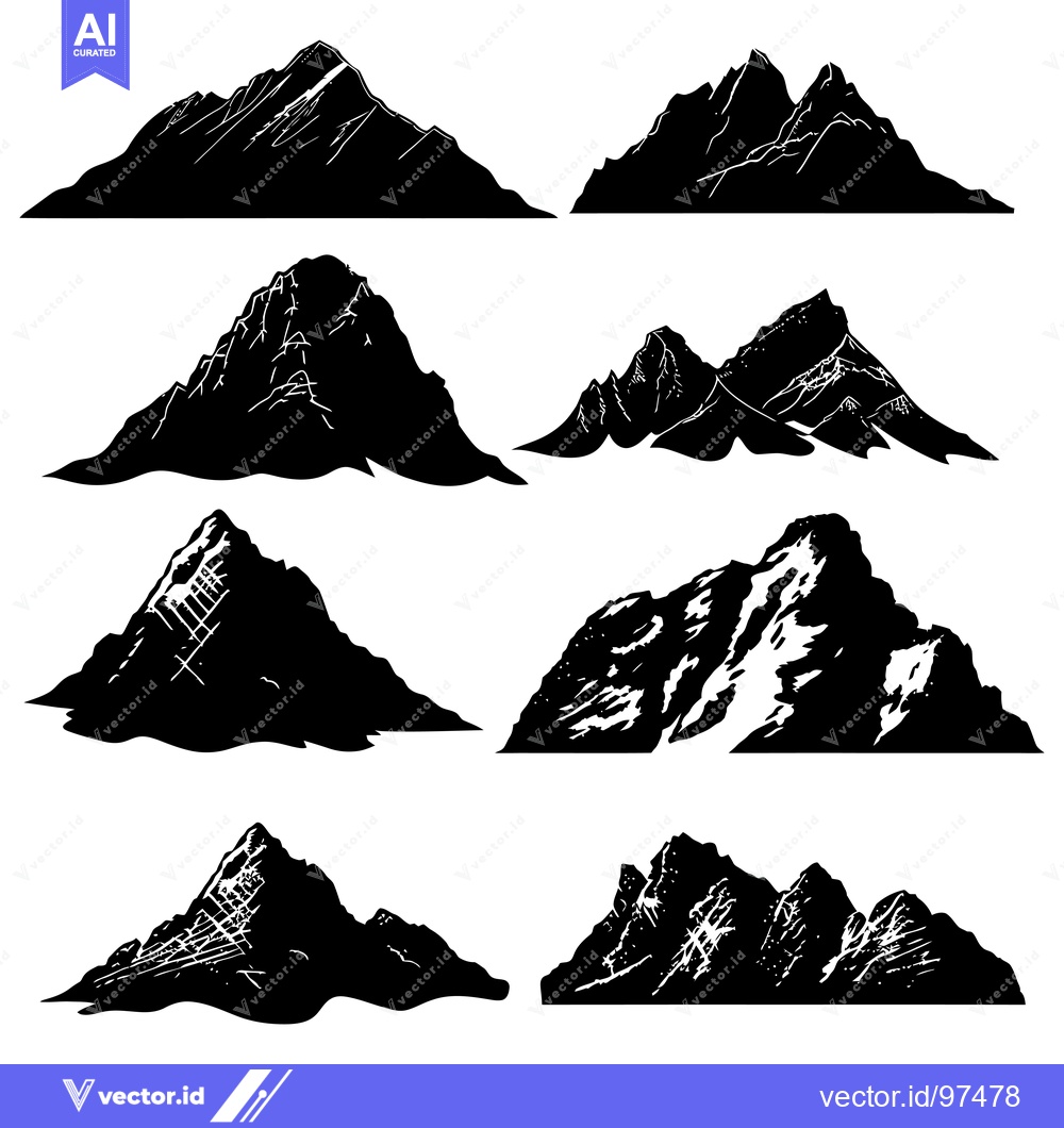 Premium Vector dari Collection of Mountain Silhouettes in Black and White