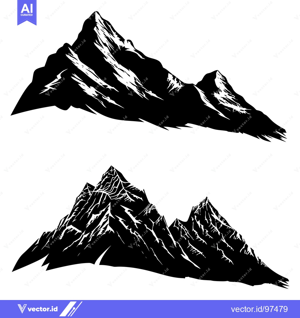 Premium Vector dari Two Black and White Silhouettes of Mountain Ranges