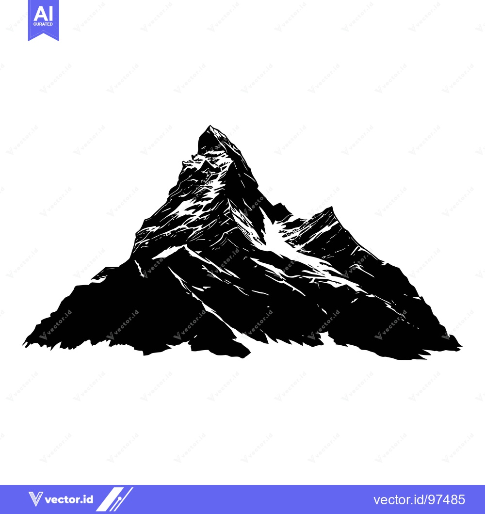 Premium Vector dari Black and White Silhouette of a Mountain Peak with Snow