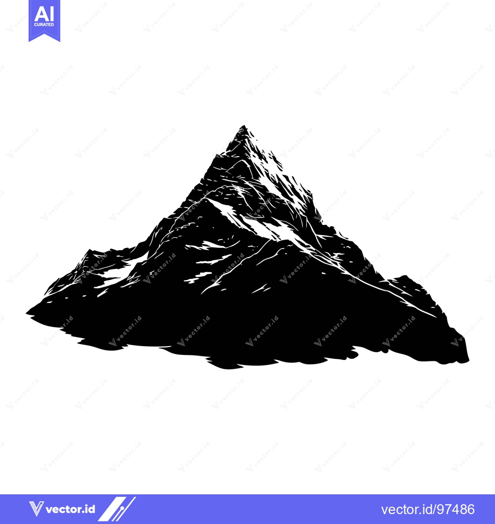Premium Vector of Black and White Silhouette of a Mountain Peak