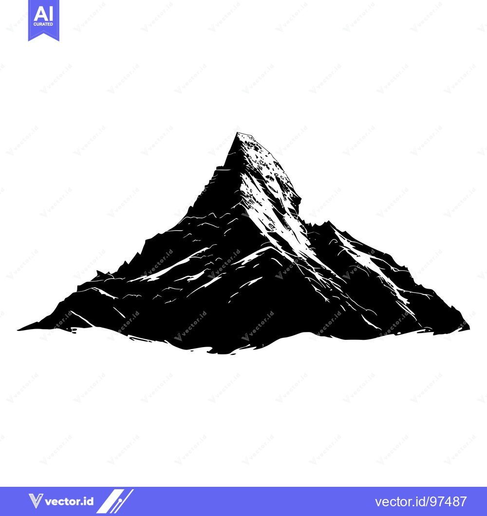 Premium Vector of Black and White Silhouette of a Mountain Peak
