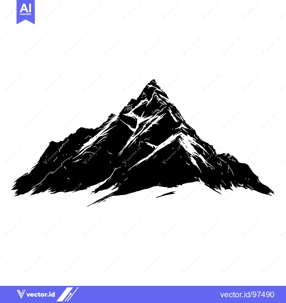 Premium Vector of Black and White Silhouette of a Sharp Mountain Peak