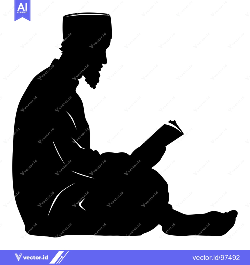 Premium Vector of Silhouette of a Man Sitting and Reading a Book