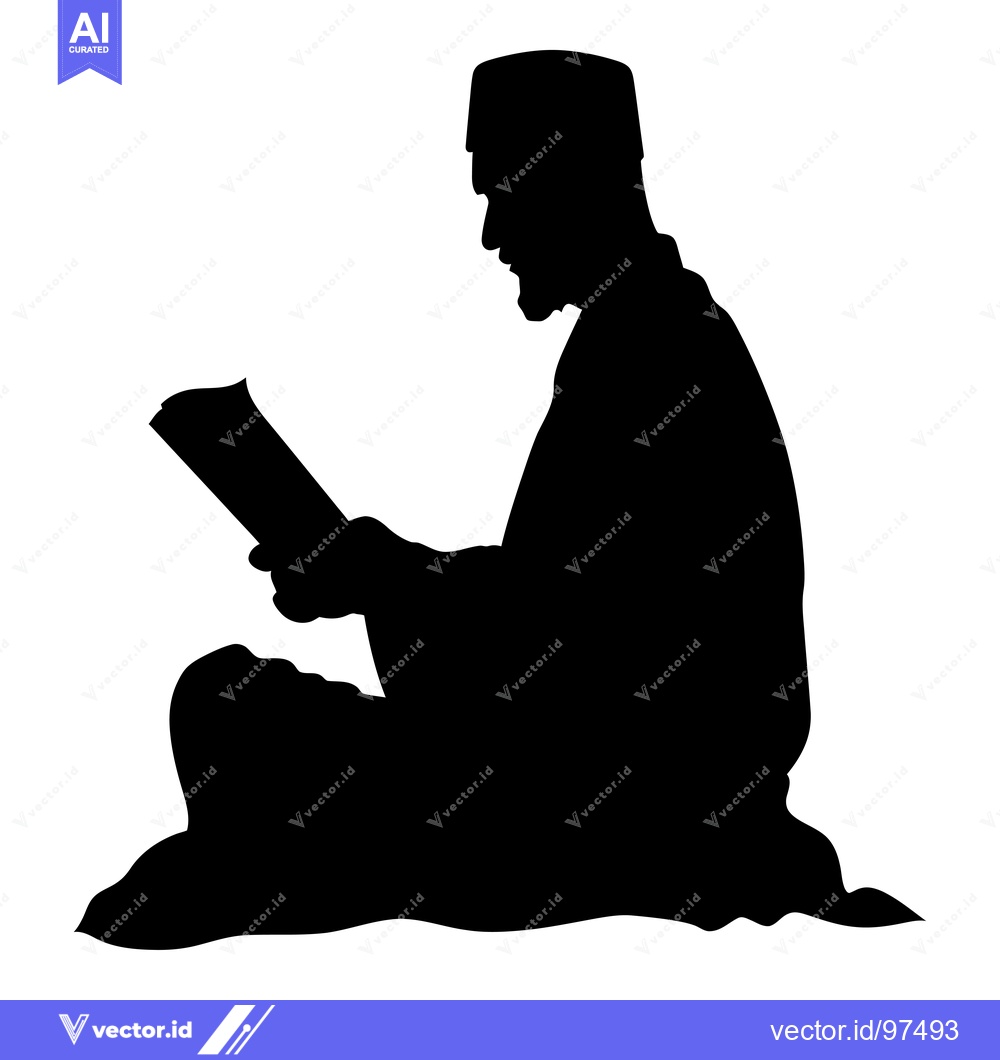 Premium Vector dari Silhouette of a Man Reading a Book While Seated