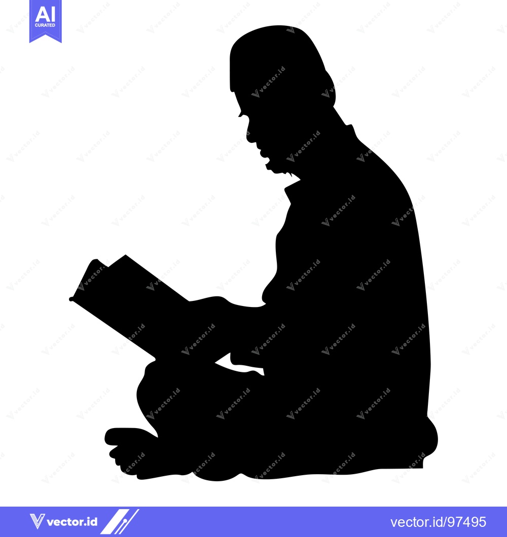 Premium Vector dari Silhouette of a Man Reading a Book While Seated