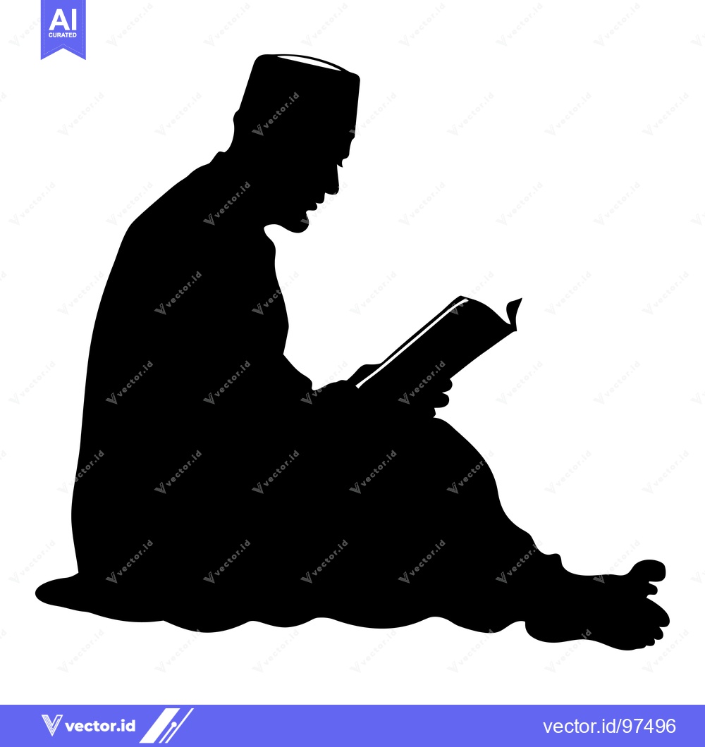 Premium Vector dari Silhouette of a Man Sitting and Reading a Book