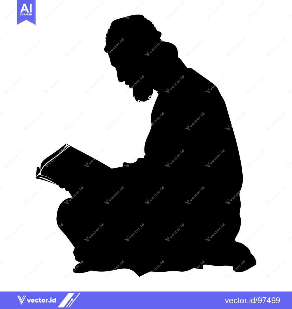 Premium Vector dari Silhouette of a man in traditional clothing reading a book