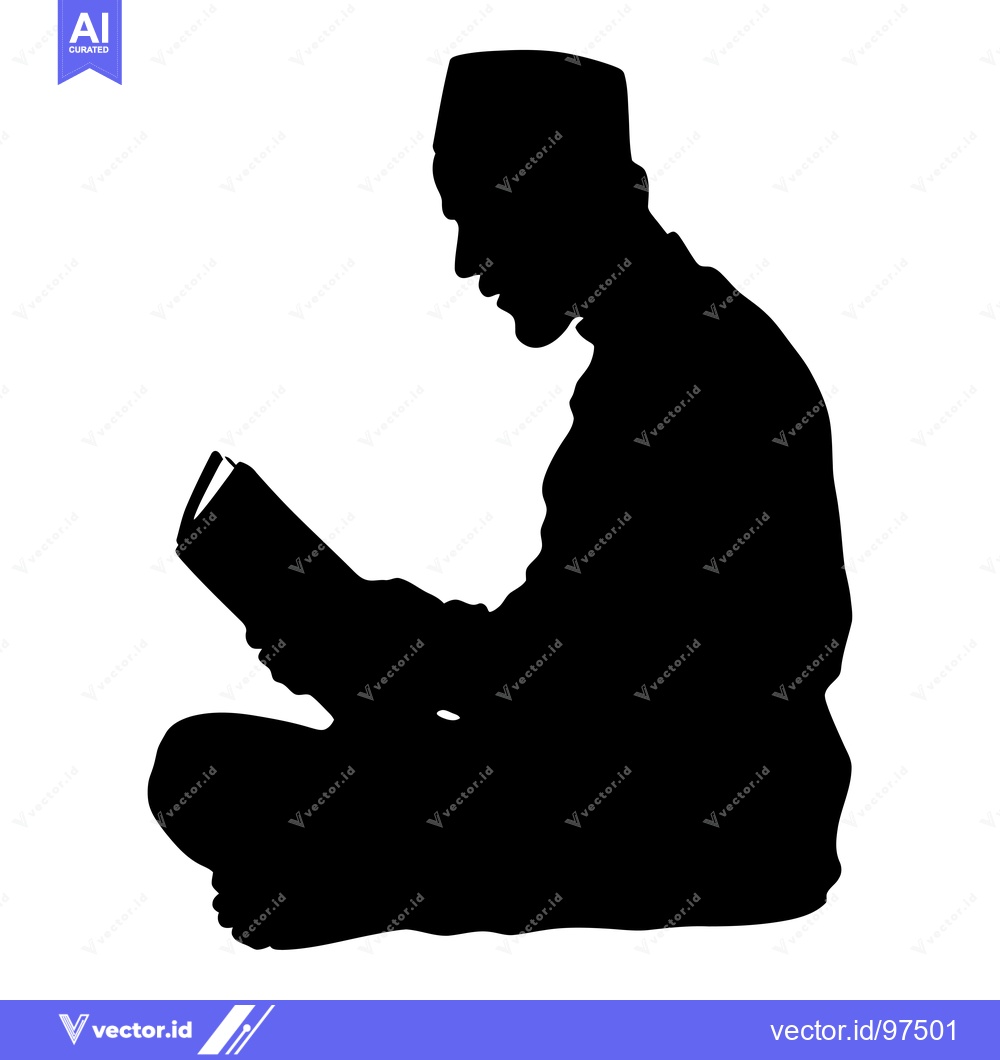 Premium Vector dari Silhouette of a Man in Traditional Clothing Reading a Book