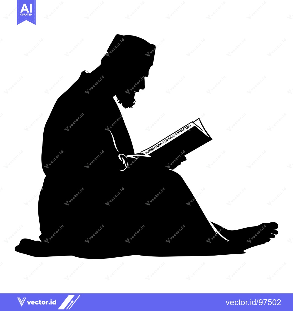 Premium Vector of Silhouette of a Man in a Hat Reading a Book