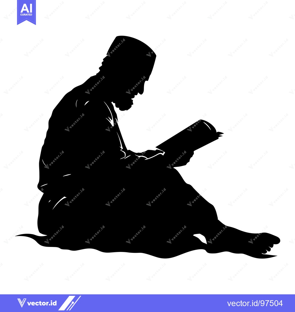 Premium Vector of Silhouette of a man in traditional clothing reading a book
